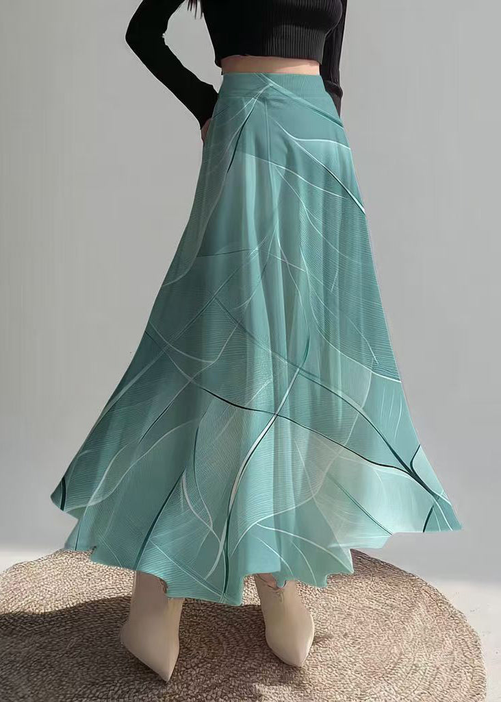 Women Sea Blue Print Chiffon Beach Skirt Summer