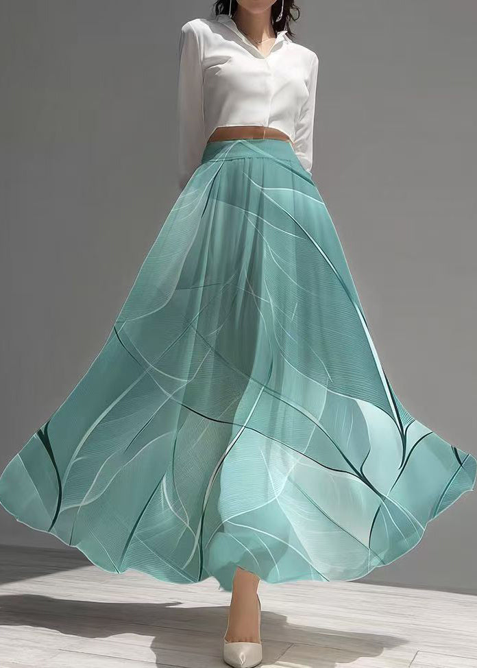 Women Sea Blue Print Chiffon Beach Skirt Summer