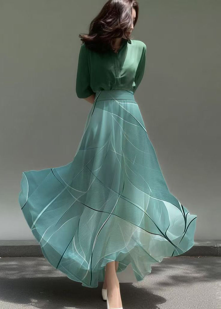 Women Sea Blue Print Chiffon Beach Skirt Summer
