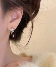 Women Silk Metal Alloy Zircon Star Stud Earrings