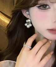 Women Silk Sterling Silver Pearl Stud Earrings