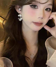 Women Silk Sterling Silver Pearl Stud Earrings