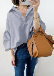Women Sky Blue Oversized Cotton Shirt Top Lantern Sleeve