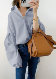 Women Sky Blue Oversized Cotton Shirt Top Lantern Sleeve