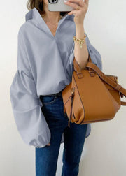 Women Sky Blue Oversized Cotton Shirt Top Lantern Sleeve
