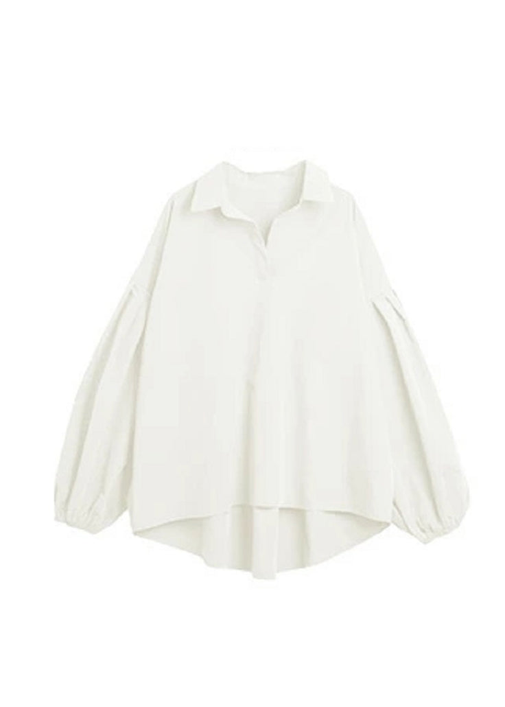 Women Sky Blue Oversized Cotton Shirt Top Lantern Sleeve