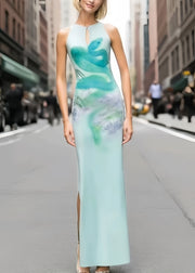 Women Sky Blue Winged Snake Print Silk Wraped Dress Summer