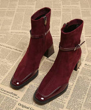 Women Splicing Chunky Boots Mulberry Suede