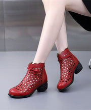 Women Splicing Chunky Boots White Faux Leather Hollow Out