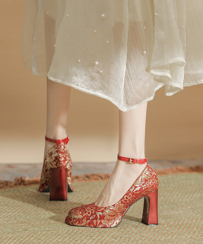 Women Splicing Chunky High Heels Champagne Faux Leather