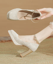 Women Splicing Chunky High Heels Champagne Faux Leather