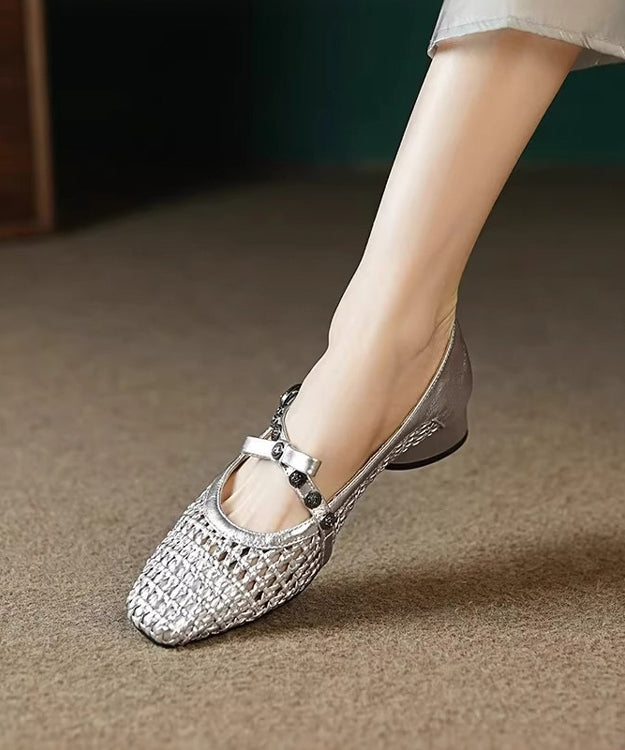 Women Splicing Chunky Shoes Black Faux Leather Hollow Out
