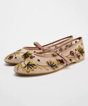 Women Splicing Flat Shoes Green Breathable Mesh Embroidered