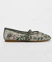 Women Splicing Flat Shoes Green Breathable Mesh Embroidered