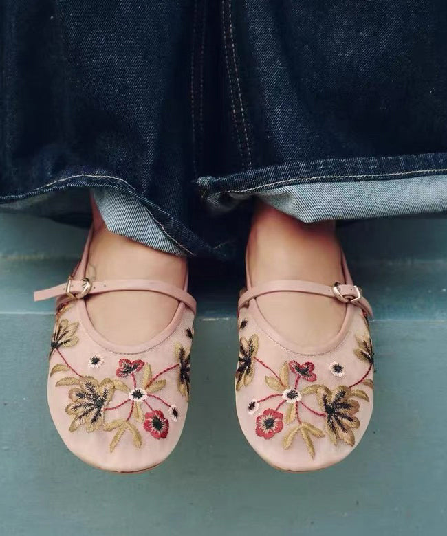 Women Splicing Flat Shoes Green Breathable Mesh Embroidered