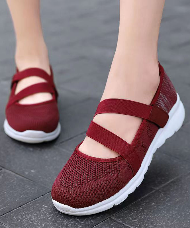 Women Splicing Flat Shoes Red Comfy Breathable Mesh soolinen shoes-20251