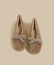 Women Splicing Khaki Fuzzy Wool Lined Chunky Shoes