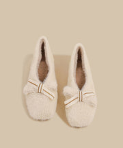 Women Splicing Khaki Fuzzy Wool Lined Chunky Shoes