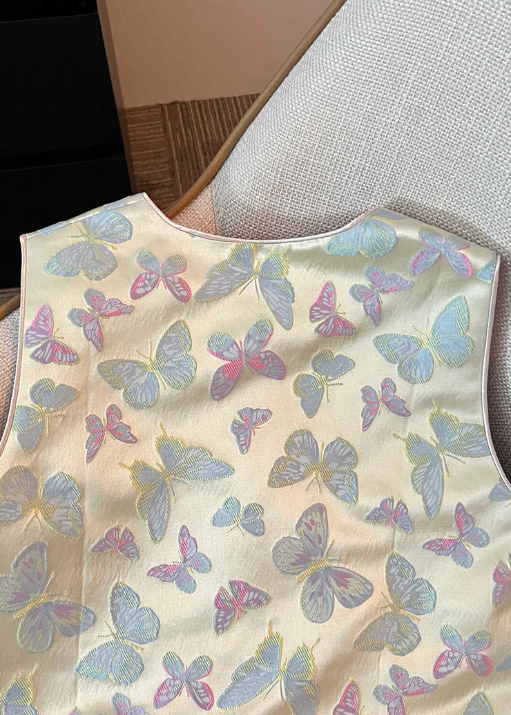Women Tasseled Butterfly Chinese Button Silk Vest Sleeveless