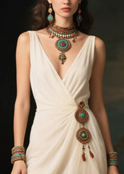 Women White Asymmetrical Side Open Tulle Vacation Dresses Summer