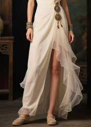 Women White Asymmetrical Side Open Tulle Vacation Dresses Summer