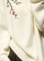 Women White Button Plum Blossom Knit Sweater Tops Winter