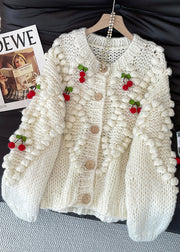 Women White Cherry Decorated Knit Cardigan Fall