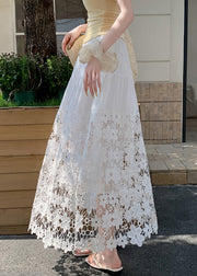 Women White Embroidered Patchwork Lace Beach Skirts Summer