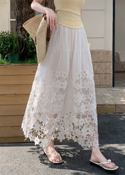 Women White Embroidered Patchwork Lace Beach Skirts Summer