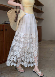 Women White Embroidered Patchwork Lace Beach Skirts Summer