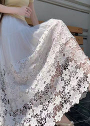Women White Embroidered Patchwork Lace Beach Skirts Summer