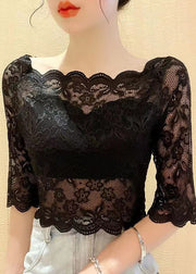 Women White Embroideried Lace Short Tank Half Sleeve
