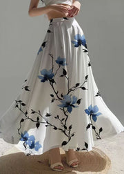 Women White High Waist Print Chiffon Tea Skirts Summer