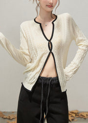 Women White Hollow Out Side Open Knit Tops Fall