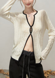 Women White Hollow Out Side Open Knit Tops Fall