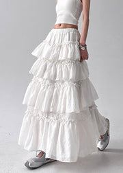 Women White Layered Ruffled Cotton Holiday Skirt Fall