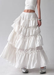 Women White Layered Ruffled Cotton Holiday Skirt Fall