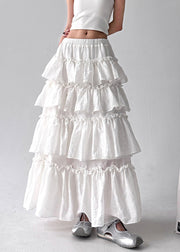 Women White Layered Ruffled Cotton Holiday Skirt Fall