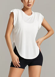 Women White O-Neck Short Sleeve Yoga Tops