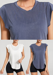Women White O-Neck Short Sleeve Yoga Tops