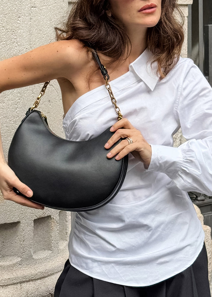 Women White One Shoulder Patchwork Cotton Shirt Tops Fall