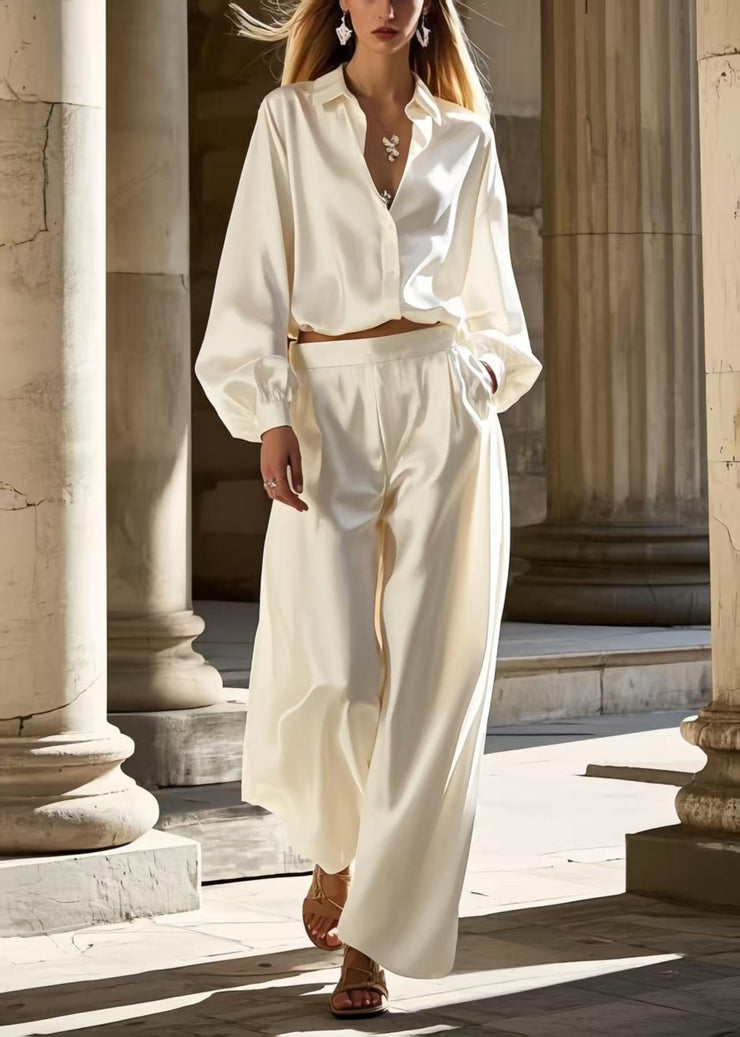 Women White Oversized Draping Ice Silk Womens Two Pieces Set Spring
