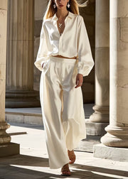 Women White Oversized Draping Ice Silk Womens Two Pieces Set Spring