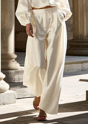 Women White Oversized Draping Ice Silk Womens Two Pieces Set Spring