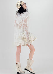 Women White Oversized Hollow Out Lace UPF 50+ Cardigan Spring