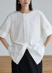 Women White Oversized Side Open Cotton Shirt Tops Half Sleeve