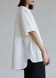 Women White Oversized Side Open Cotton Shirt Tops Half Sleeve
