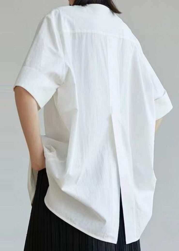 Women White Oversized Side Open Cotton Shirt Tops Half Sleeve