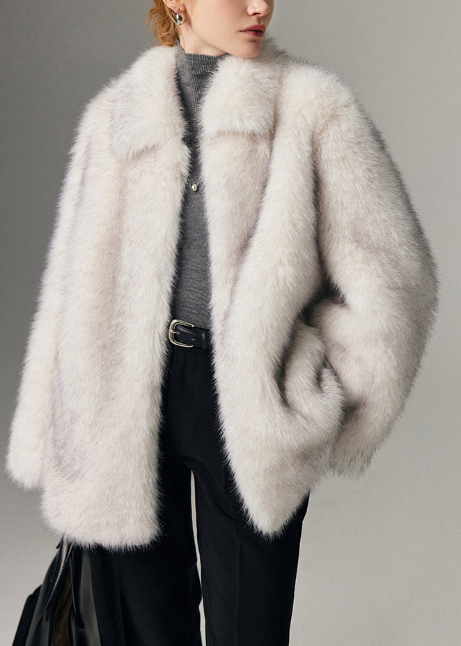 Women White Oversized Warm Faux Fur Jackets Winter