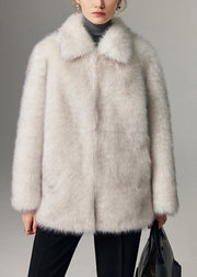Women White Oversized Warm Faux Fur Jackets Winter